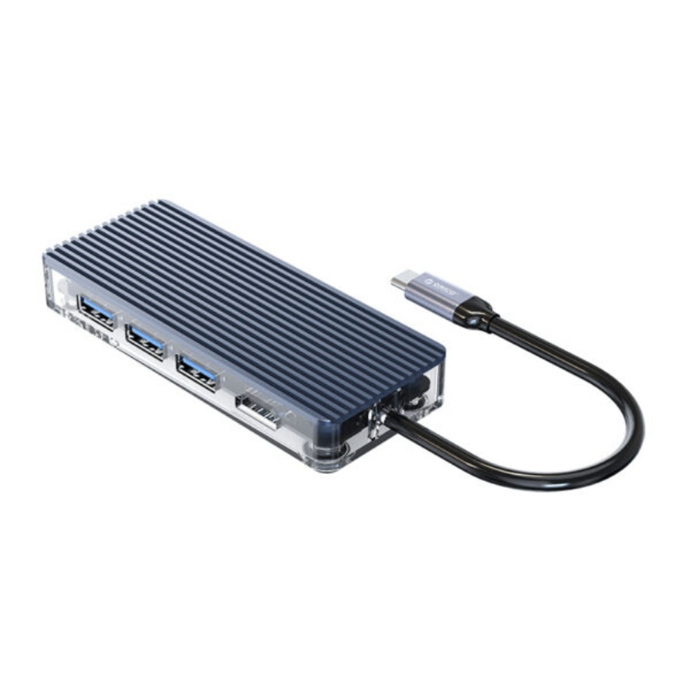 7 Port 3 x USB3.0|1 x HDMI|1 x TF|1 x SD|1 x Type-C Transparent Hub – Grey