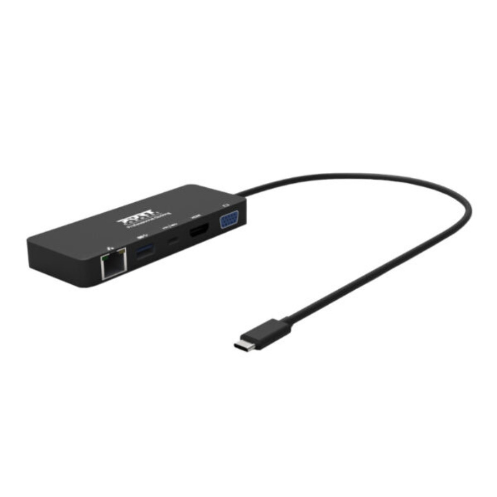 USB Type-C to 1 x RJ45|1 x USB3.0 SS|1 x Type-C 85W PD|1 x HDMI2.0|1 x VGA 30cm Cable Dock – Black