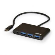 USB Type-C to 3 x USB3.0 and 1 x Type-C PD 30cm 4 Port Hub – Black