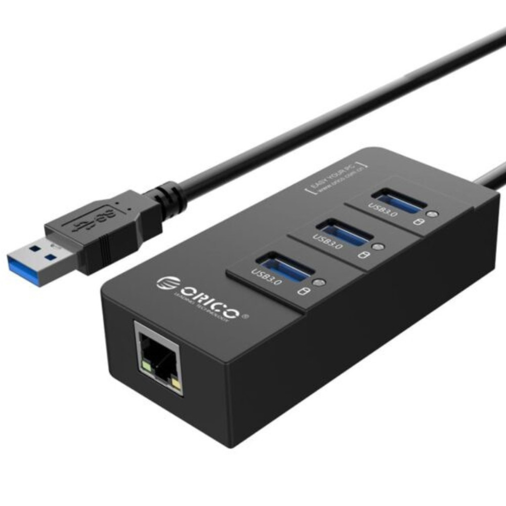 3 Port USB3.0 Hub With Gigabit Ethernet Adapter – Black
