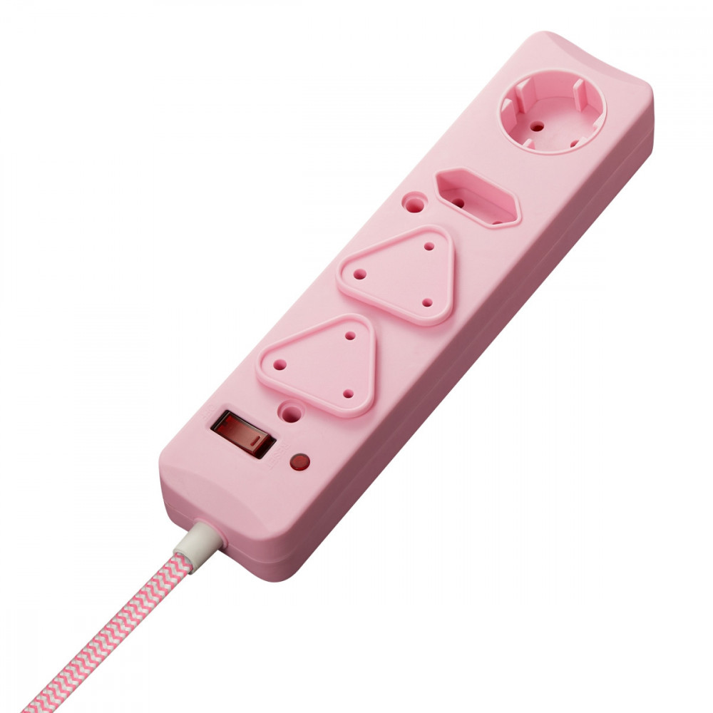 4 Way Medium Surge Protected Multiplug 0.5M Braided Cord Pink