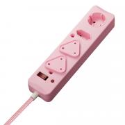 4 Way Medium Surge Protected Multiplug 0.5M Braided Cord Pink