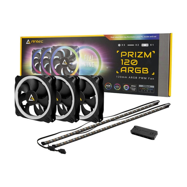 PRIZM 120mm ARGB Case Fan 3 Pack with Controller & 2 LED Strips