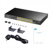 24-Port BASE-T Gigabit|2-Port Gbe BASE-X SFP|PoE+ 200W Differential Mode 2KV, ESD 15KV, 300W Internal, Ver 2.0