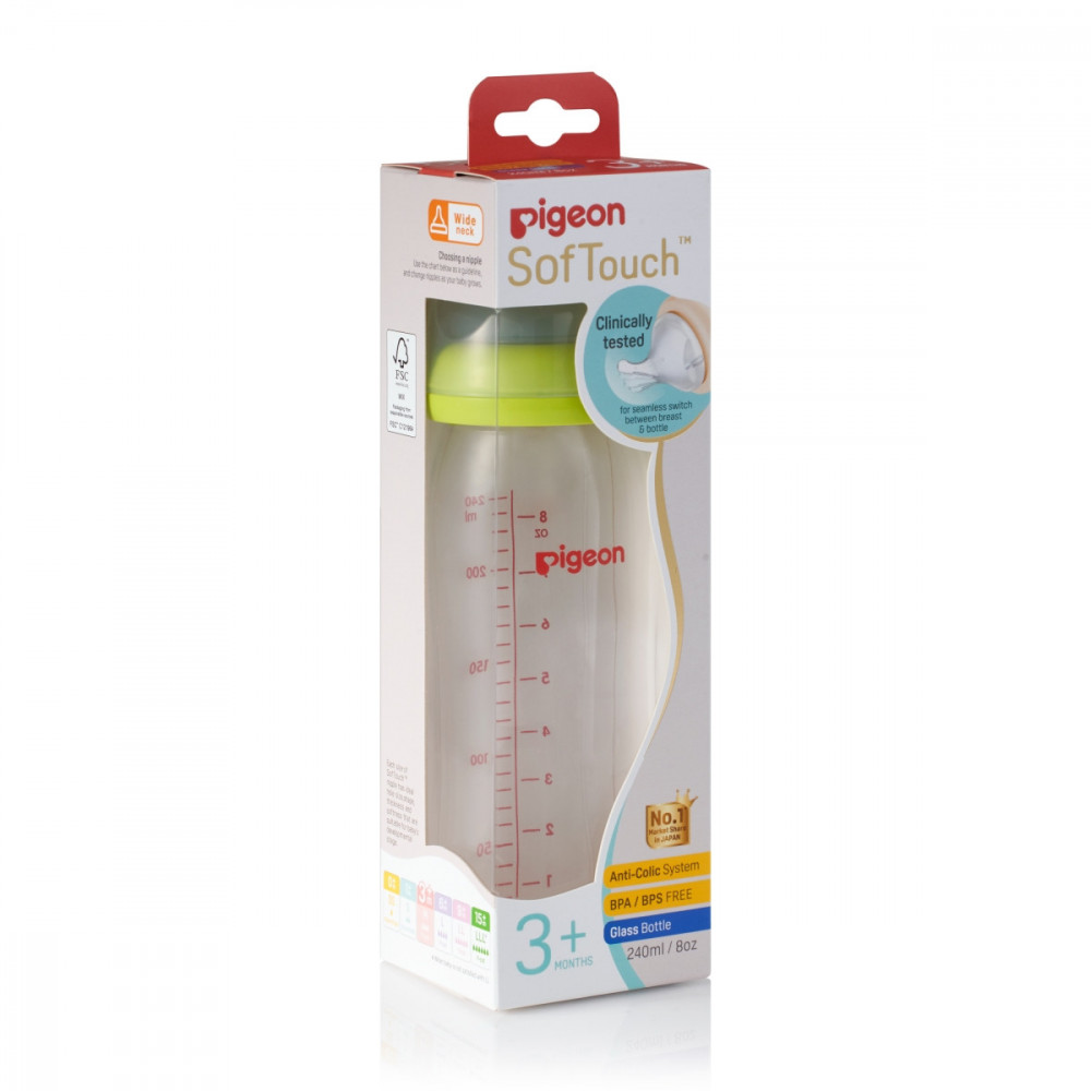 Wide Neck SofTouch Peristaltic Plus™ Glass Nurser 240ml M Nipple