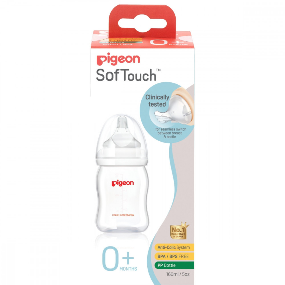 Wide Neck SofTouch Peristaltic Plus™ PP Nurser 160ml SS Nipple