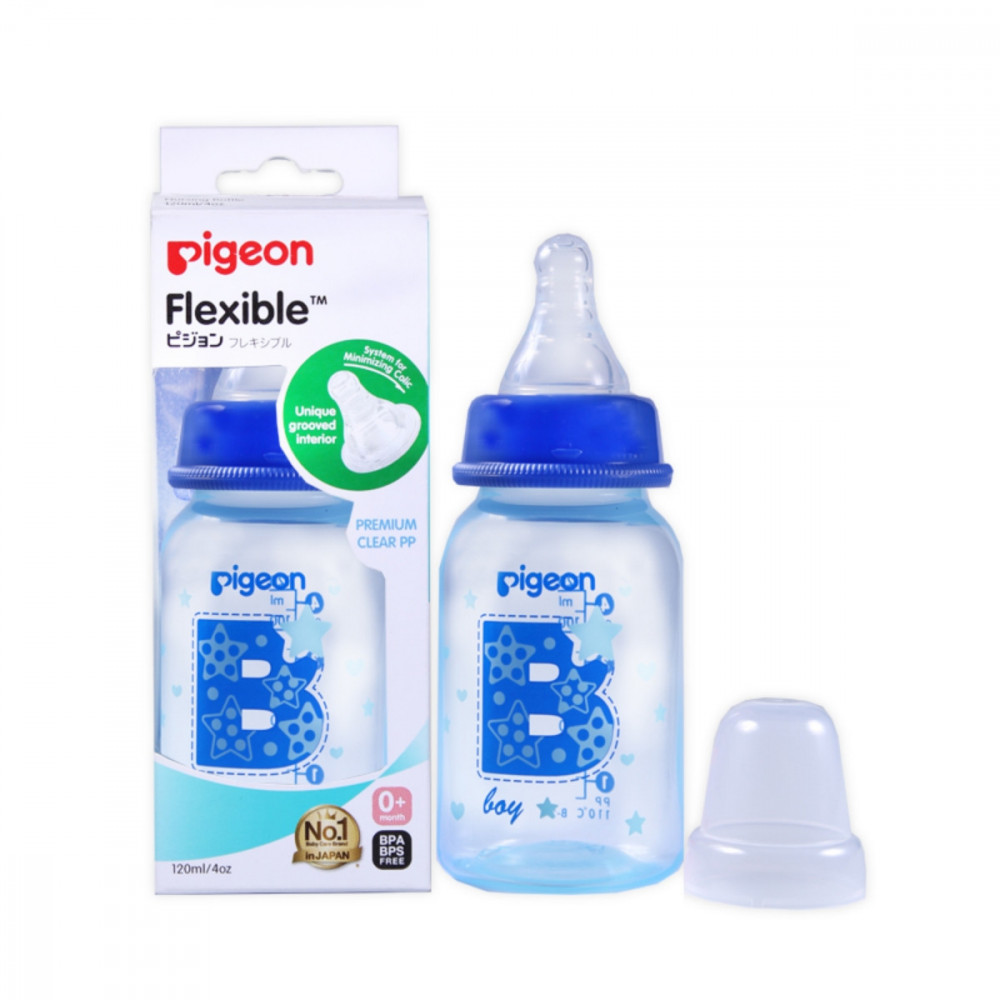 Slim Neck Flexible Peristaltic PP Nursers 120ml S Nipple Clear & Blue