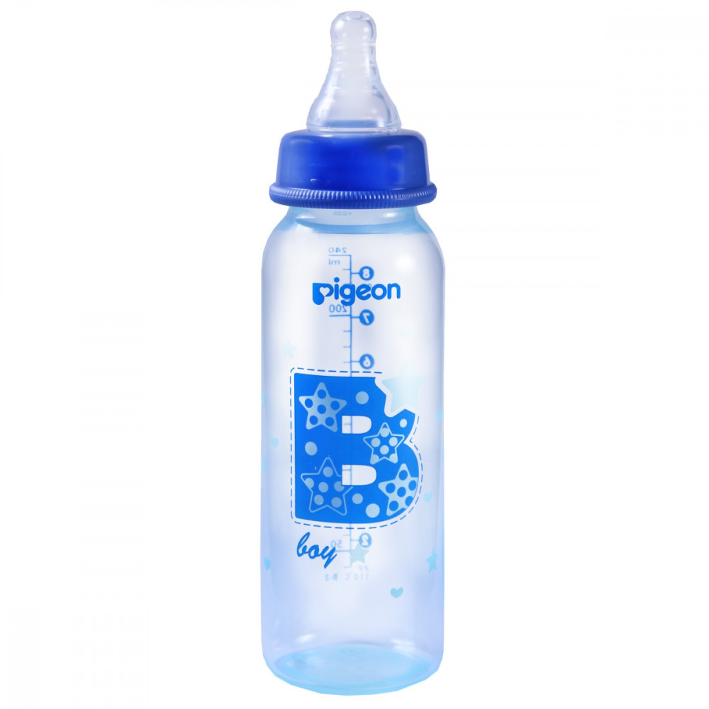 Slim Neck Flexible Peristaltic PP Nursers 240ml M Nipple Blue & Clear