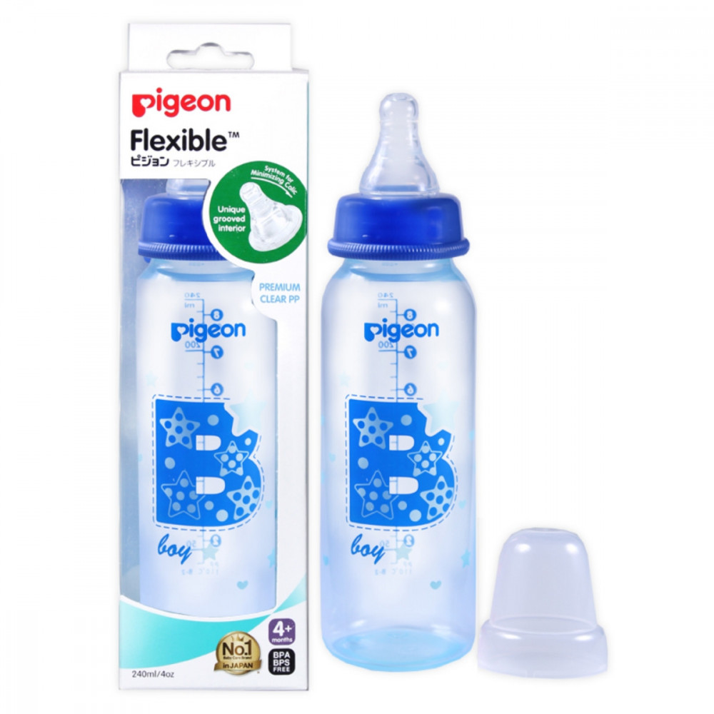 Slim Neck Flexible Peristaltic PP Nursers 240ml M Nipple Blue & Clear