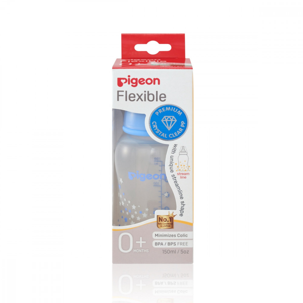 Slim Neck Flexible Peristaltic PP Nursers 150ml S Nipple - Blue & Clear