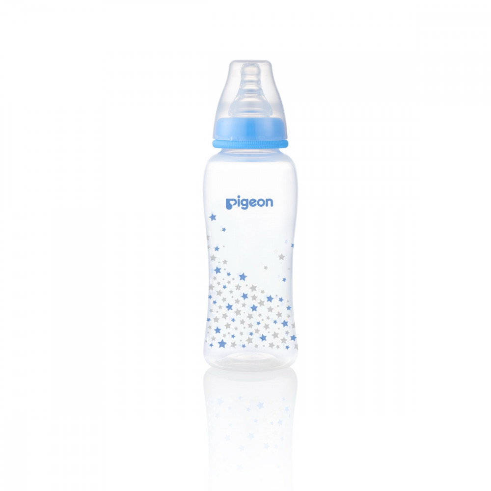 Slim Neck Flexible Peristaltic PP Nursers 250ml M Nipple - Blue & Clear