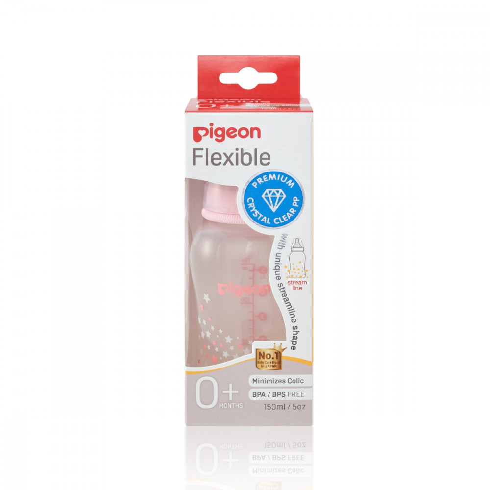 Slim Neck Flexible Peristaltic PP Nursers 150ml S Nipple - Pink & Clear