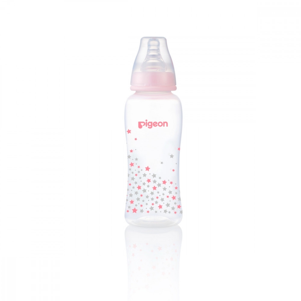 Slim Neck Flexible Peristaltic PP Nursers 250ml M Nipple - Pink & Clear