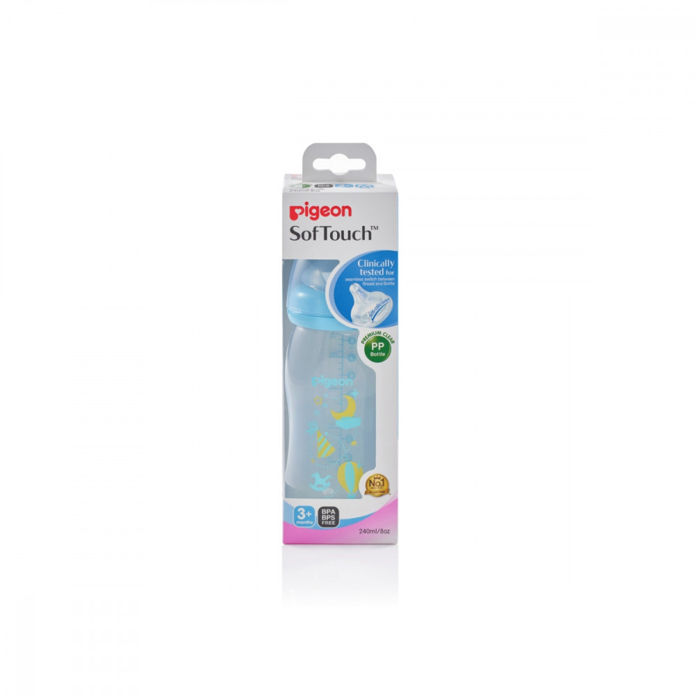 Wide Neck SofTouch Peristaltic Plus™ PP Nursers 240ml M Nipple Blue