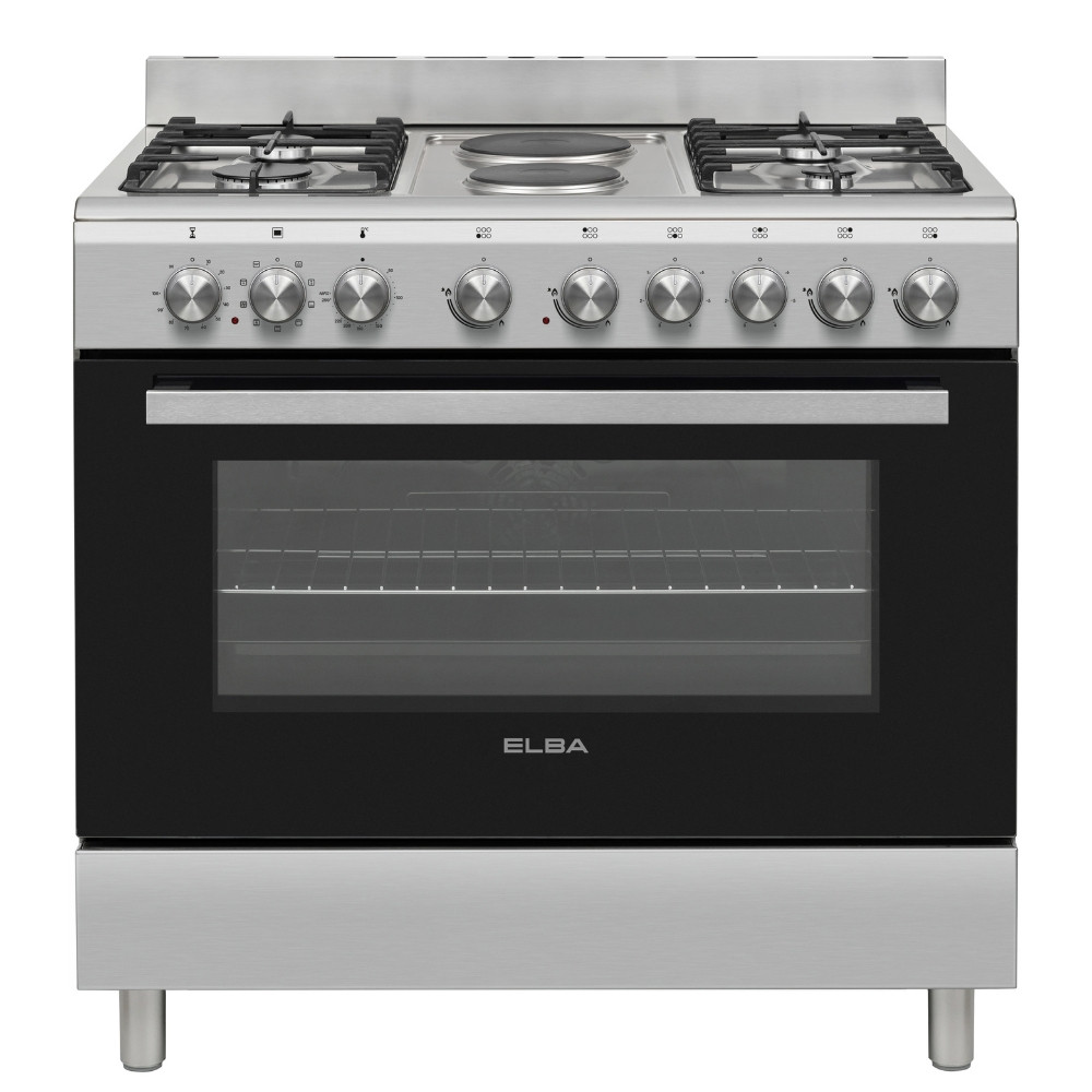 90cm 4 Burner Gas Stove With 2 Electric Solid Plates & Electric Oven - Stainless Steel