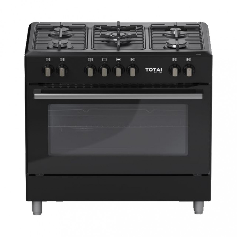 TS 90cm 5 Burner Gas Stove With Electric Oven - Black