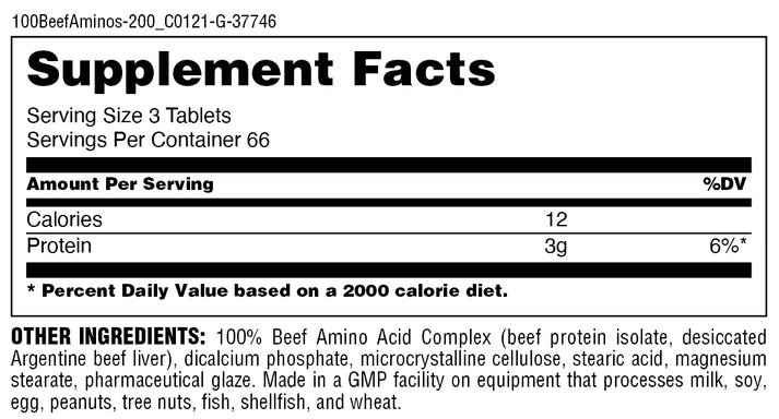 100% Beef Aminos 200 Tablets