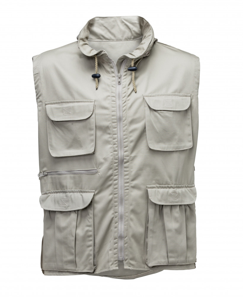 Sleeveless Hunter Jacket - Khaki 100% Cotton Twill 255gm