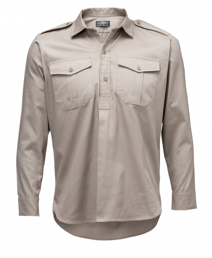 Long Sleeve Half Button Shirt - Khaki