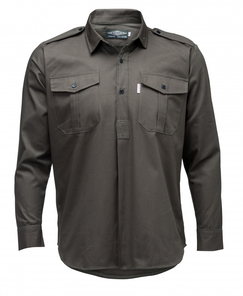 Long Sleeve Half Button Shirt - Olive