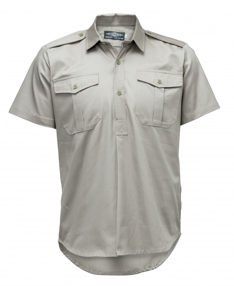 Short Sleeve Half Button Shirt - Khaki