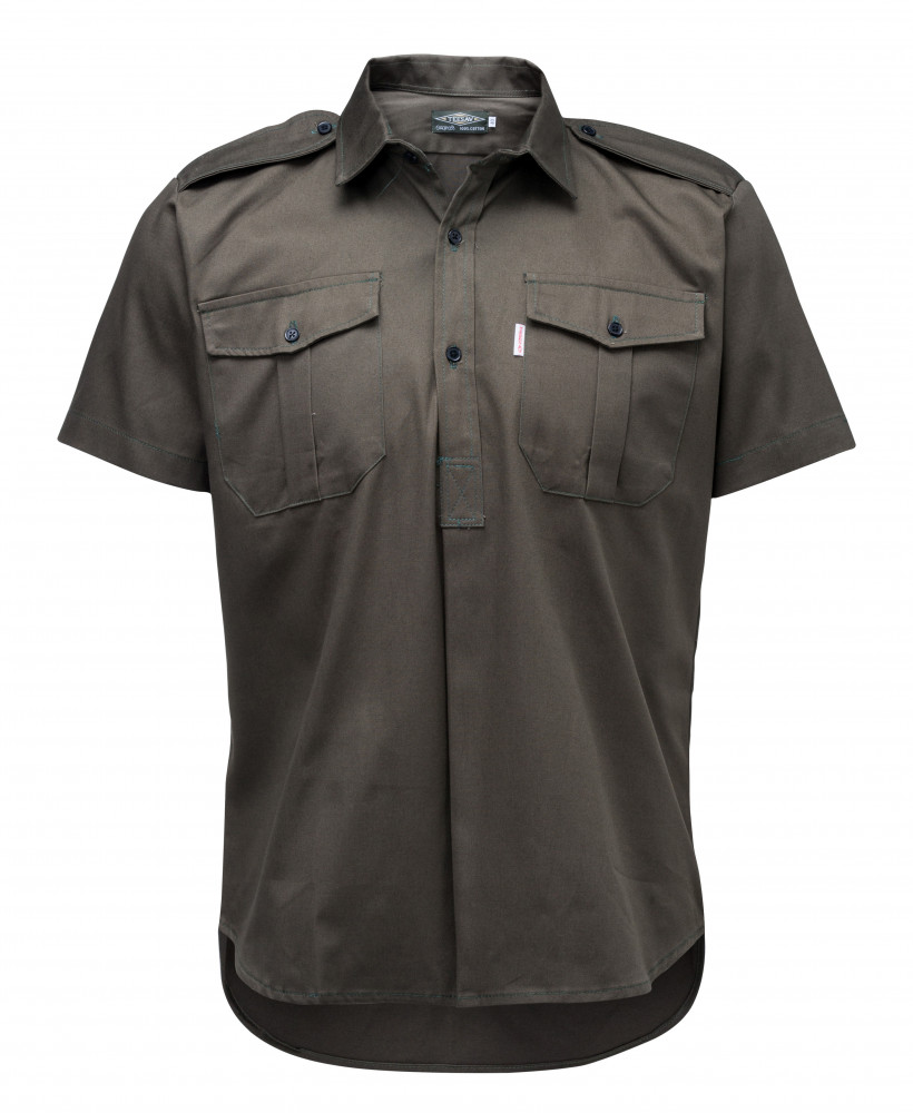 Short Sleeve Half Button Shirt - Olive