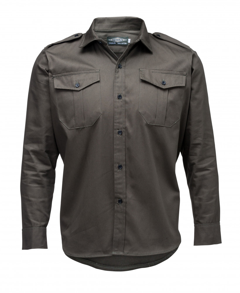 Long Sleeve Full Button Shirt - Olive