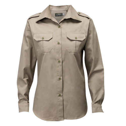 Ladies Long Sleeve Full Button Shirt - Khaki