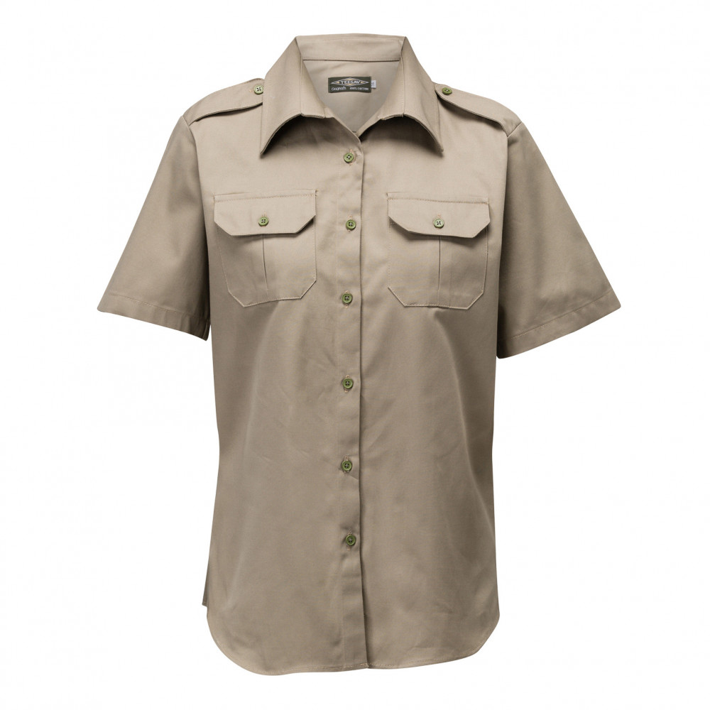 Ladies Short Sleeve Full Button Shirt - Khaki