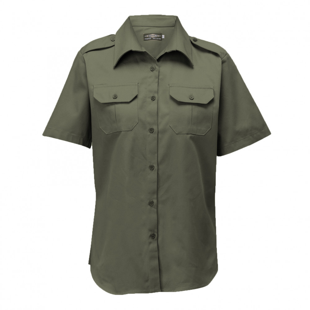 Ladies Short Sleeve Full Button Shirt - Olive