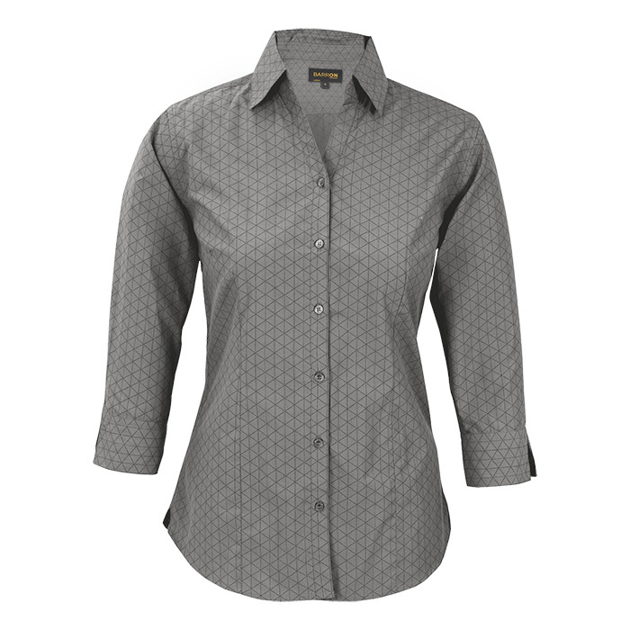 Ladies Claremont Blouse Long Sleeve - Silver & Charcoal