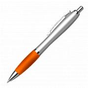 Silver Barrel Curved Design Ballpoint Pen with Coloured Grip