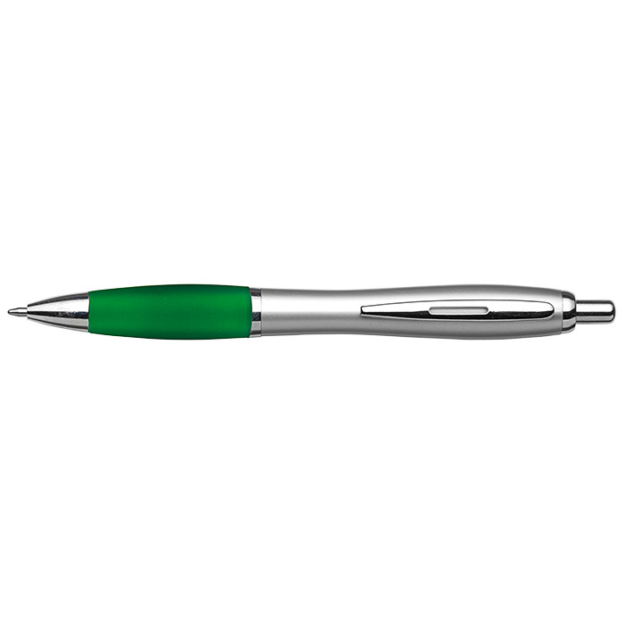 Silver Barrel Curved Design Ballpoint Pen with Coloured Grip