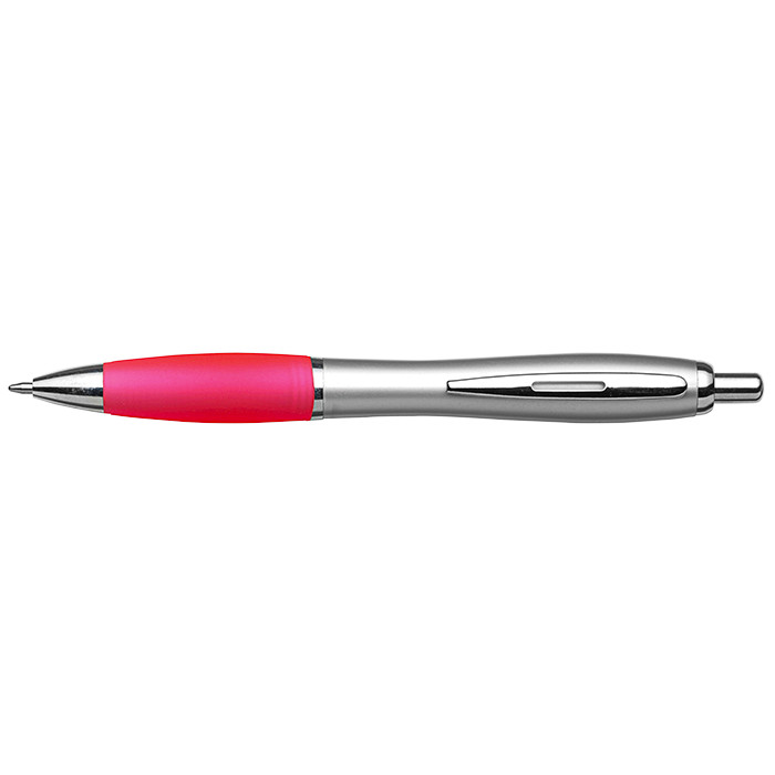 Silver Barrel Curved Design Ballpoint Pen with Coloured Grip