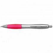 Silver Barrel Curved Design Ballpoint Pen with Coloured Grip