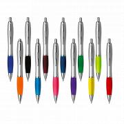 Silver Barrel Curved Design Ballpoint Pen with Coloured Grip