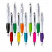 White Barrel Curved Design Ballpoint Pen with Coloured Grip