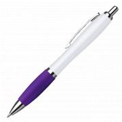 White Barrel Curved Design Ballpoint Pen with Coloured Grip