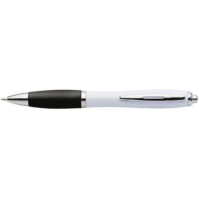 White Barrel Curved Design Ballpoint Pen with Coloured Grip