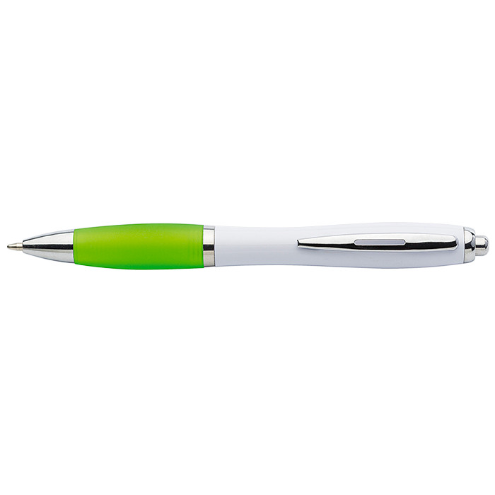 White Barrel Curved Design Ballpoint Pen with Coloured Grip