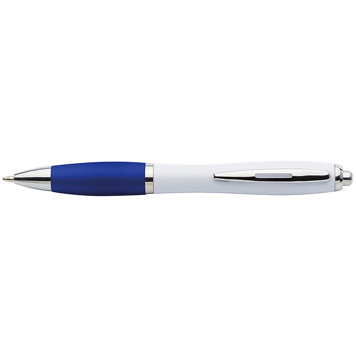 White Barrel Curved Design Ballpoint Pen with Coloured Grip