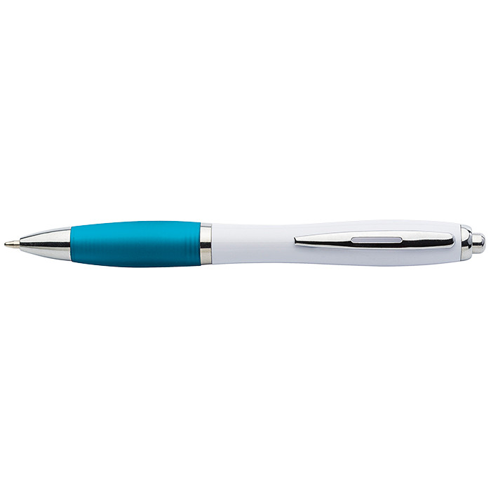 White Barrel Curved Design Ballpoint Pen with Coloured Grip