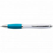 White Barrel Curved Design Ballpoint Pen with Coloured Grip