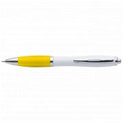 White Barrel Curved Design Ballpoint Pen with Coloured Grip