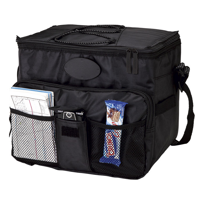 18 Can Cooler with 2 Front Mesh Pockets Black