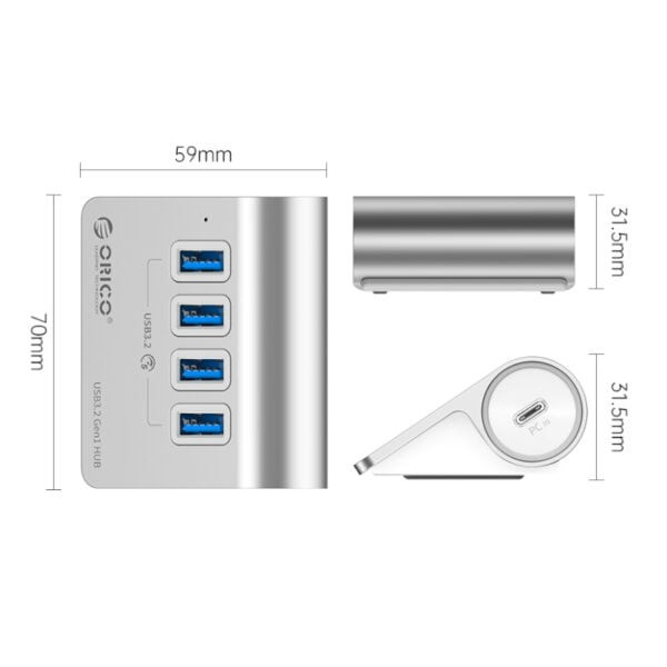 Aluminum Alloy 4 Port USB Hub