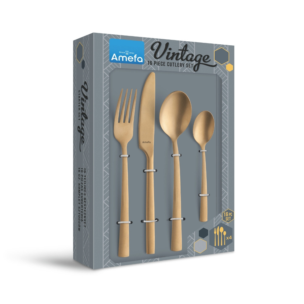 Manille 16pce Gold Cutlery Set