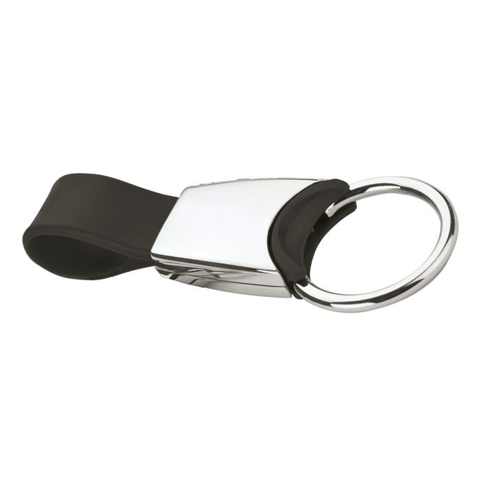 Metal Keychain with Silicone Strap - Black