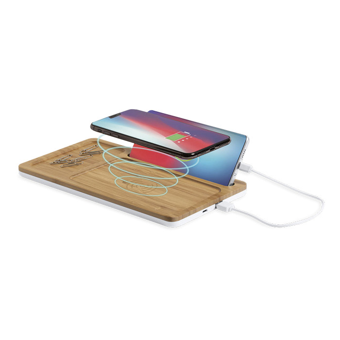 Tankul Desk Organiser With Wireless Charger - Natural