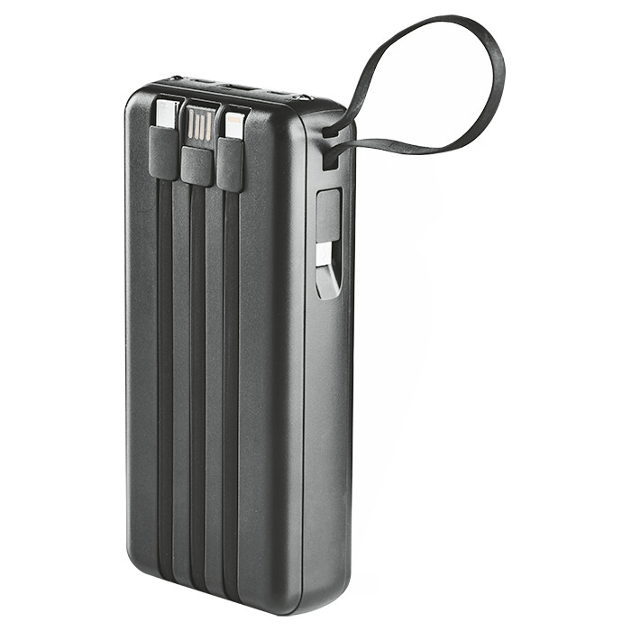 20000mAh power bank with built in cables - Black